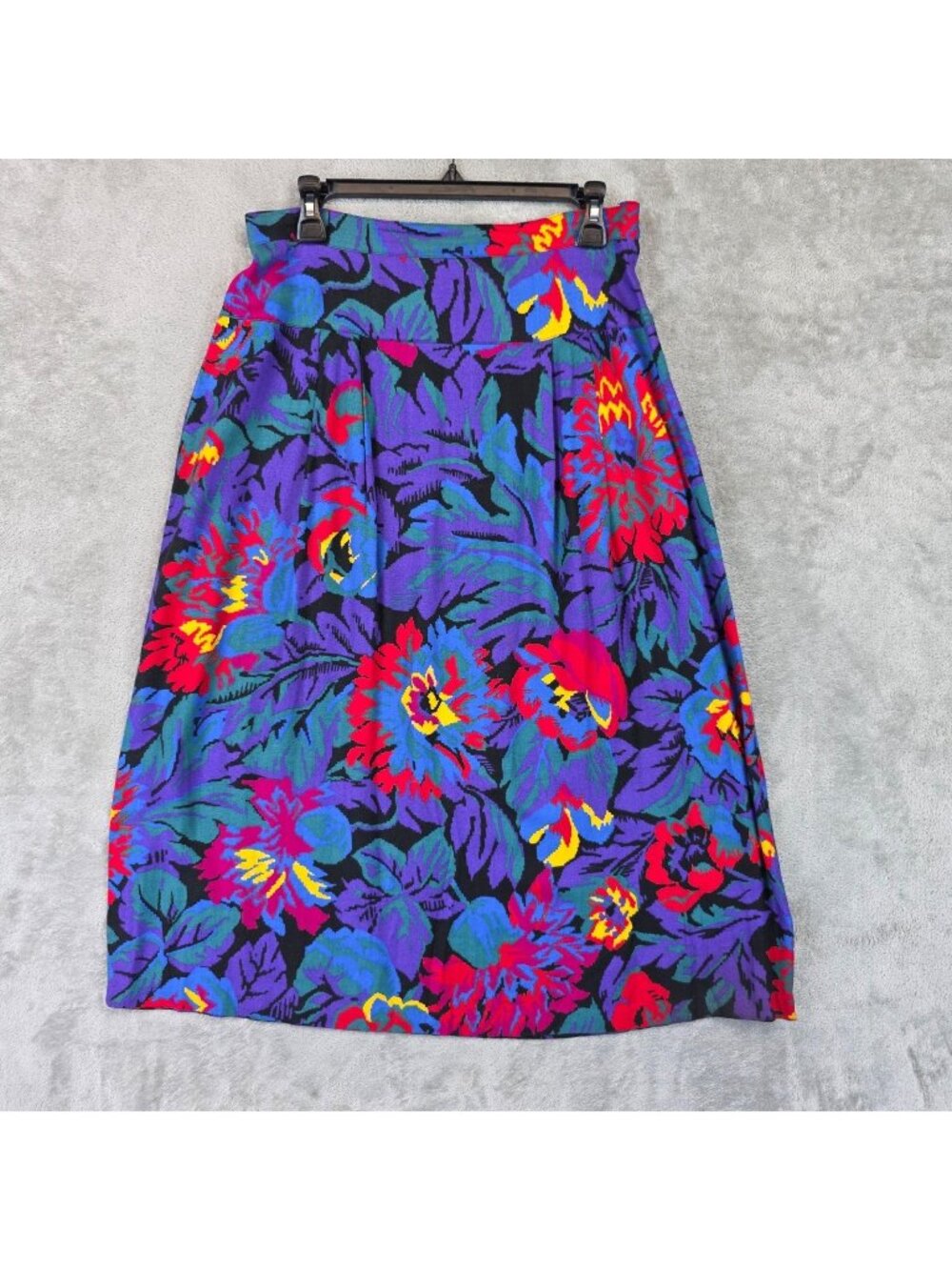 Vintage SB Sport Skirt Womens 14 Multicolor Floral Knit Pleated Midi Pockets USA